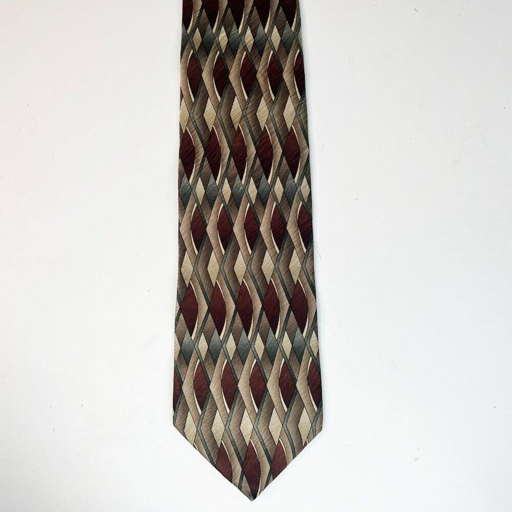 Puritan Abstract Print Mens Neck Tie Brown Tan Green 100% Silk